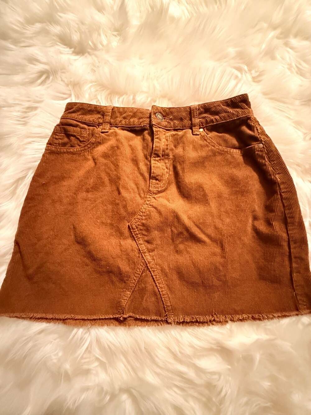 PacSun Brown Corduroy Mini Skirt with Raw Hem Size 25